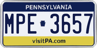 PA license plate MPE3657