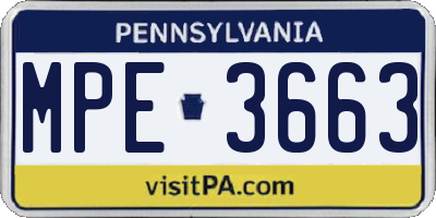 PA license plate MPE3663