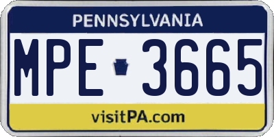 PA license plate MPE3665