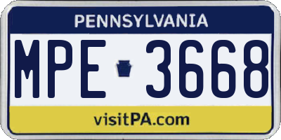 PA license plate MPE3668