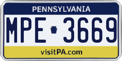 PA license plate MPE3669