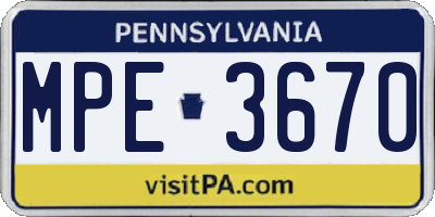 PA license plate MPE3670