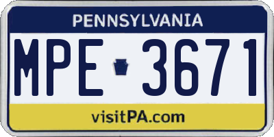 PA license plate MPE3671