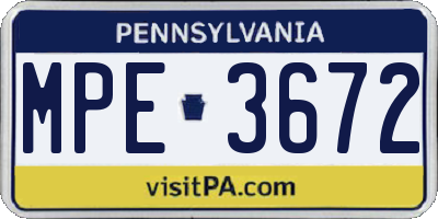 PA license plate MPE3672