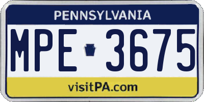 PA license plate MPE3675