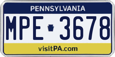 PA license plate MPE3678