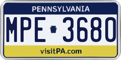 PA license plate MPE3680