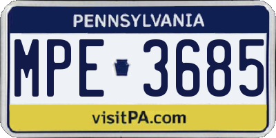 PA license plate MPE3685