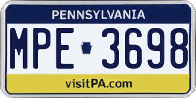 PA license plate MPE3698