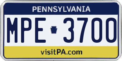 PA license plate MPE3700