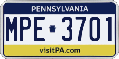 PA license plate MPE3701