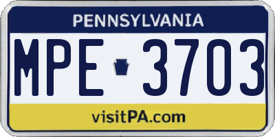 PA license plate MPE3703