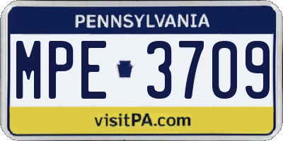 PA license plate MPE3709
