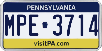 PA license plate MPE3714