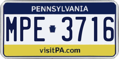 PA license plate MPE3716