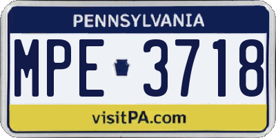 PA license plate MPE3718