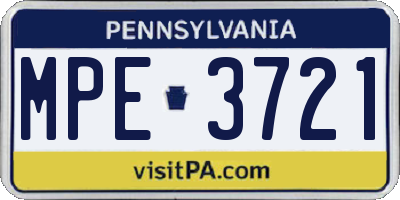 PA license plate MPE3721