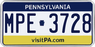 PA license plate MPE3728