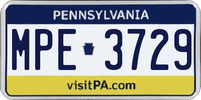 PA license plate MPE3729