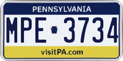 PA license plate MPE3734