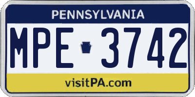 PA license plate MPE3742