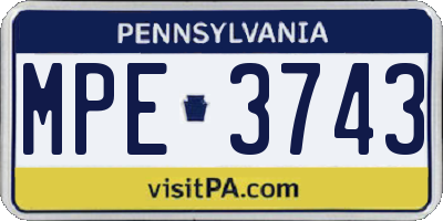 PA license plate MPE3743