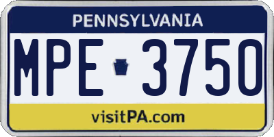 PA license plate MPE3750