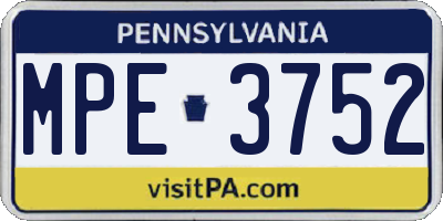 PA license plate MPE3752