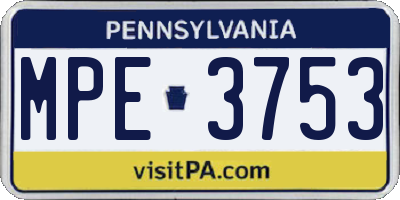 PA license plate MPE3753