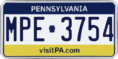 PA license plate MPE3754