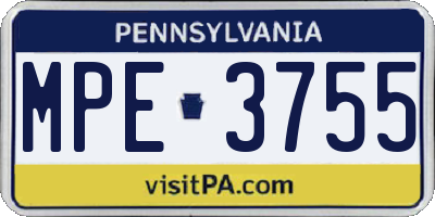 PA license plate MPE3755