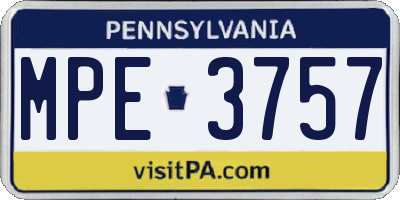 PA license plate MPE3757