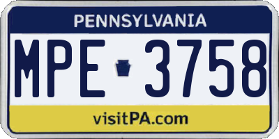PA license plate MPE3758