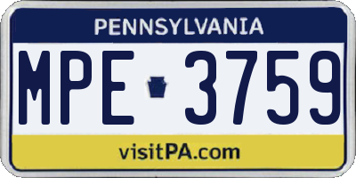 PA license plate MPE3759