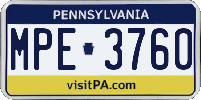 PA license plate MPE3760