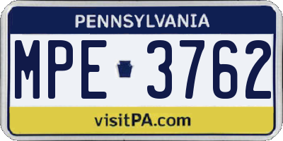 PA license plate MPE3762