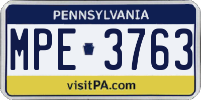 PA license plate MPE3763