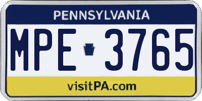 PA license plate MPE3765