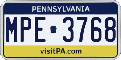 PA license plate MPE3768