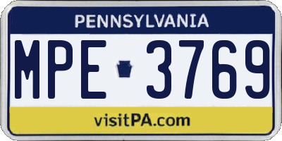 PA license plate MPE3769