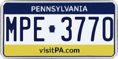 PA license plate MPE3770