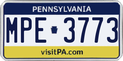 PA license plate MPE3773