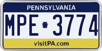 PA license plate MPE3774