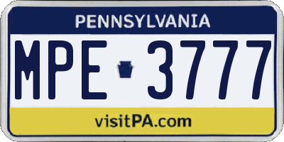 PA license plate MPE3777
