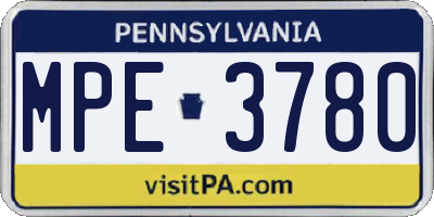 PA license plate MPE3780