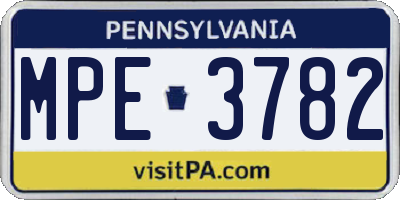 PA license plate MPE3782