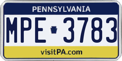 PA license plate MPE3783