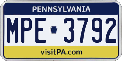 PA license plate MPE3792