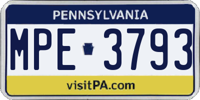 PA license plate MPE3793