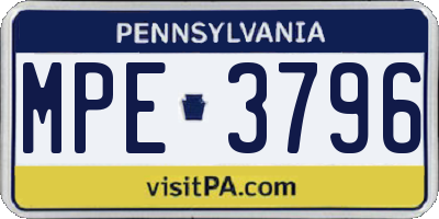 PA license plate MPE3796
